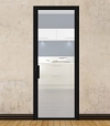 Porte simple battante 1 zone Verre Opale Ep:6mm noir RAL9005 - ht 2040 larg 830 mm avec son bati